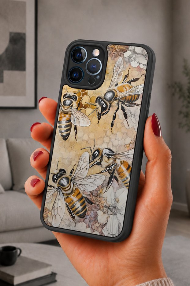 حافظة مقاومة للصدمات متوافقة مع هاتف iPhone 12 Pro Max مع حماية للكاميرا بنمط النحل