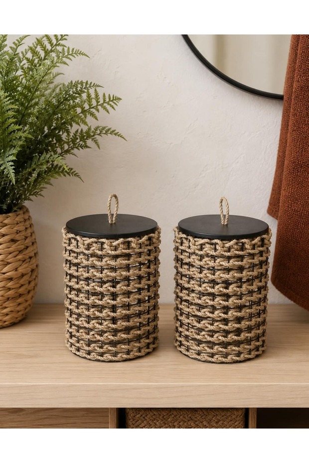 Wicker Weave 2-Piece Organizer Basket with Wooden Lid, Rustic Design, Vintage Look