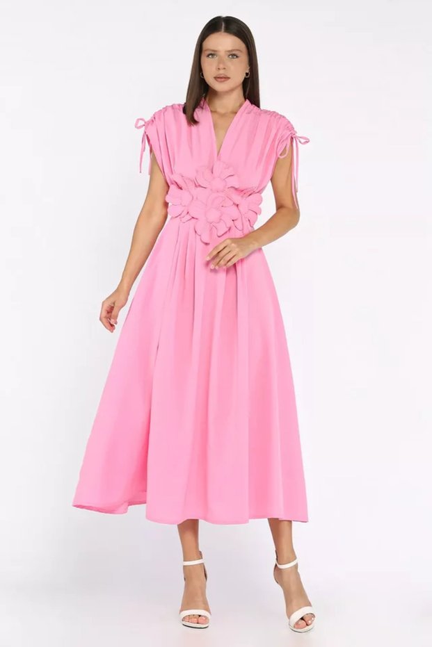 Daisy Appliqué Double-Breasted Dress