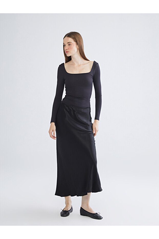 Timeless Clothing & Timeless Choices Satin Skirt with Drawstring Waist and Flounces