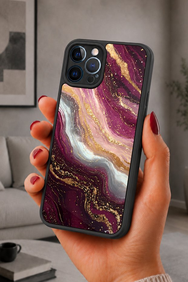 iPhone 12 Pro Max Compatible Burgundy Marble Pattern Shockproof Case with Camera Protection