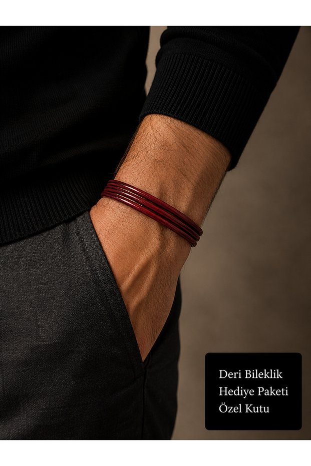Rouge Elite Multi-Row Genuine Leather Men's Bracelet with Silver Color Clasp