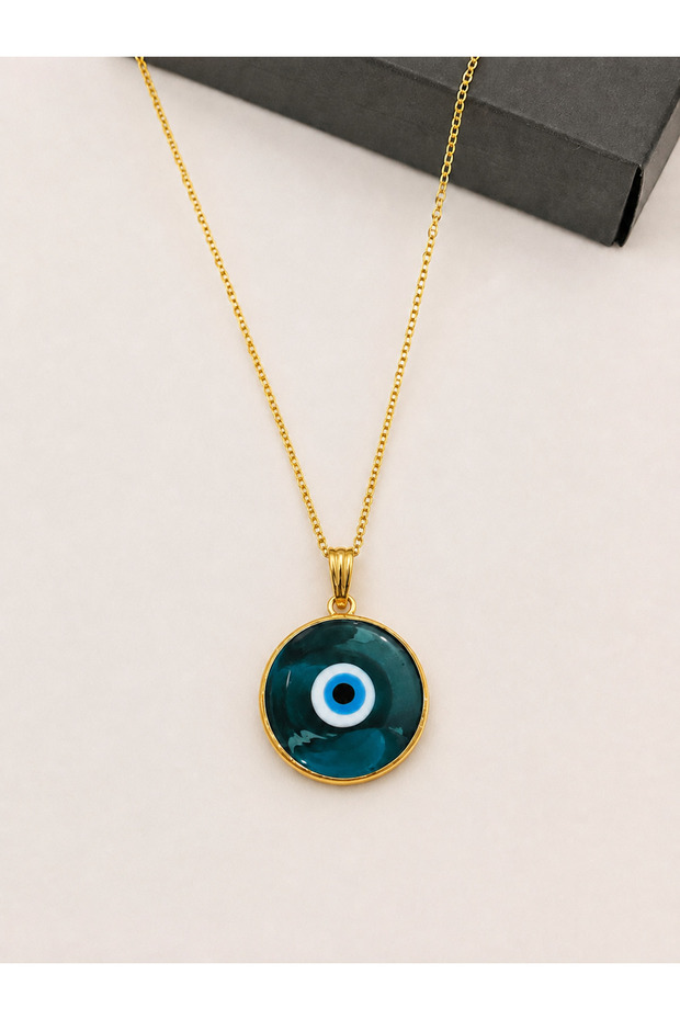Handmade Glass Evil Eye Beaded Round Necklace – Women's Necklace with Gold Color Chain