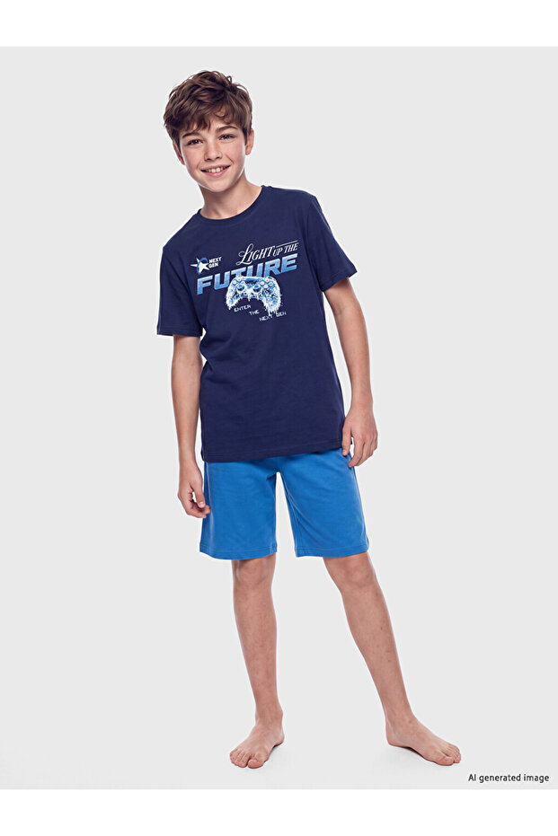 Crew Neck Boys' Pajama Set with Shorts