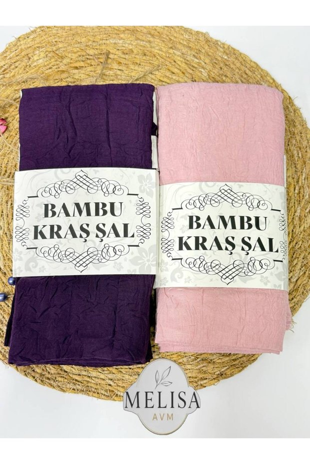 2 Pieces of Bamboo Krasch Shawl with Stitched Edges - Purple-Pink