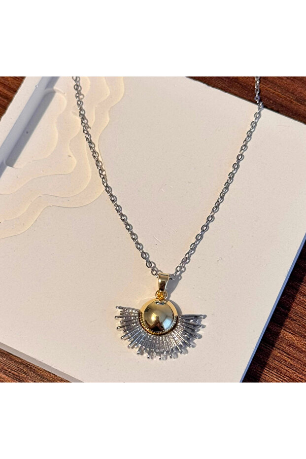 Yelpaze Silver Gold Necklace