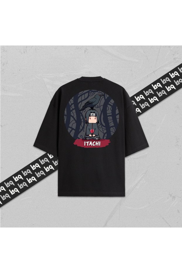 Itachi Uchiha Unisex Anime Naruto Back Printed Oversize T-Shirt 100% Cotton Crew Neck Black