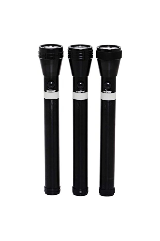 Geepas 3-in-1 Rechargeable LED Flashlight, CREE LED, GFL4622 | Aluminium Body with Rubber Glow | Ni