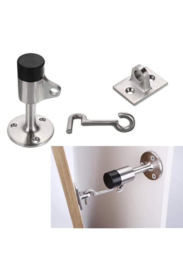 NALACAL Heavy Duty Door Stopper With Hook, Stainless Steel Wall Mounted Doorstop With Rubber Buffer