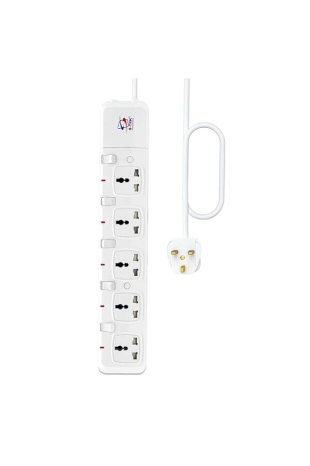 S-TEK Extension Cord [10 ft/3 mtr] Power Strip Surge Protector, 5 AC Outlet with Individual Switche