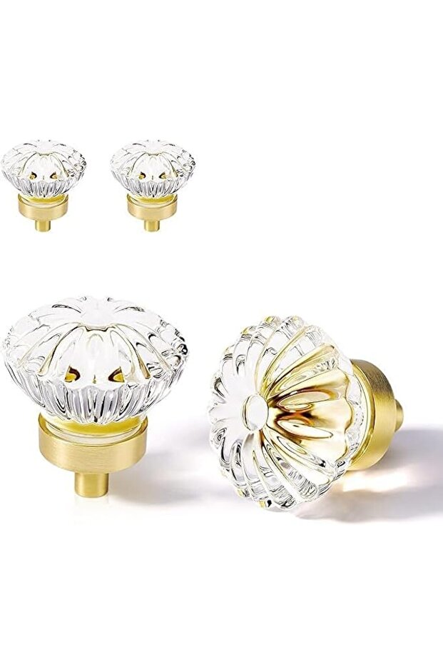 Tazweeq Crystal Cabinet Knobs 4 Pcs, Flower Bud Brushed Gold Knobs for Dresser, Gold Cabinet Pulls