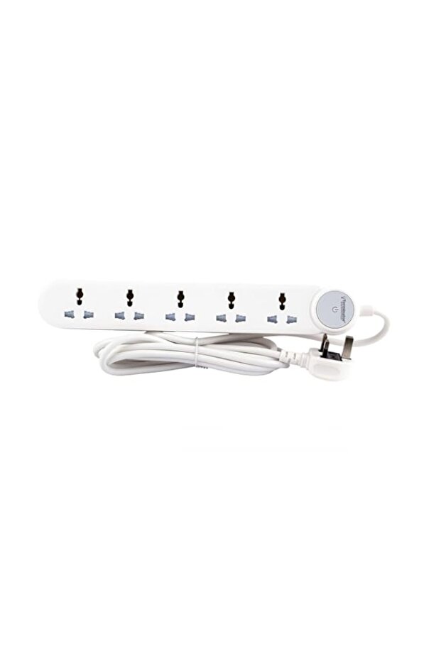 Terminator 5-way universal power extension socket with master switch, LED indicator, 3M cable, and