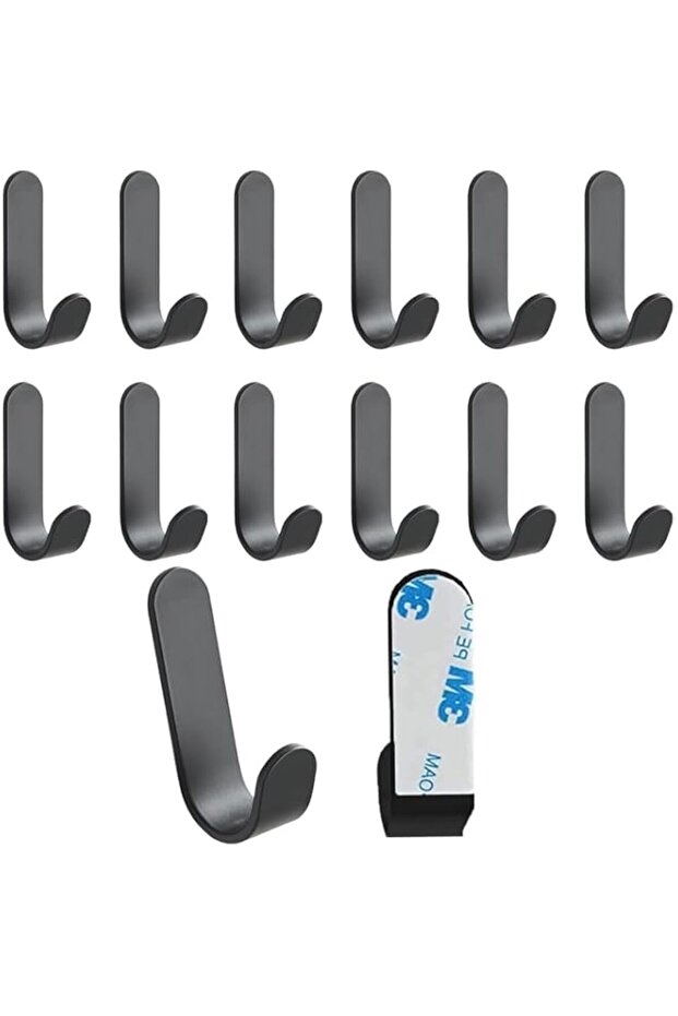 3M Hooks 12 Pcs, Heavy Duty Command Hooks Hold 20 Lbs, Stainless Steel Black Wall Hooks, Adhesive H