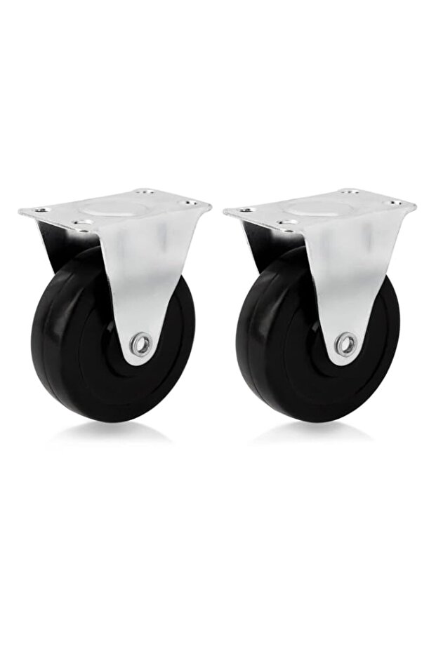AUEAR, 2 Pack 3 Inch Rubber Caster Wheels Heavy Duty Fixed Black Casters with Rigid Non-Swivel Top