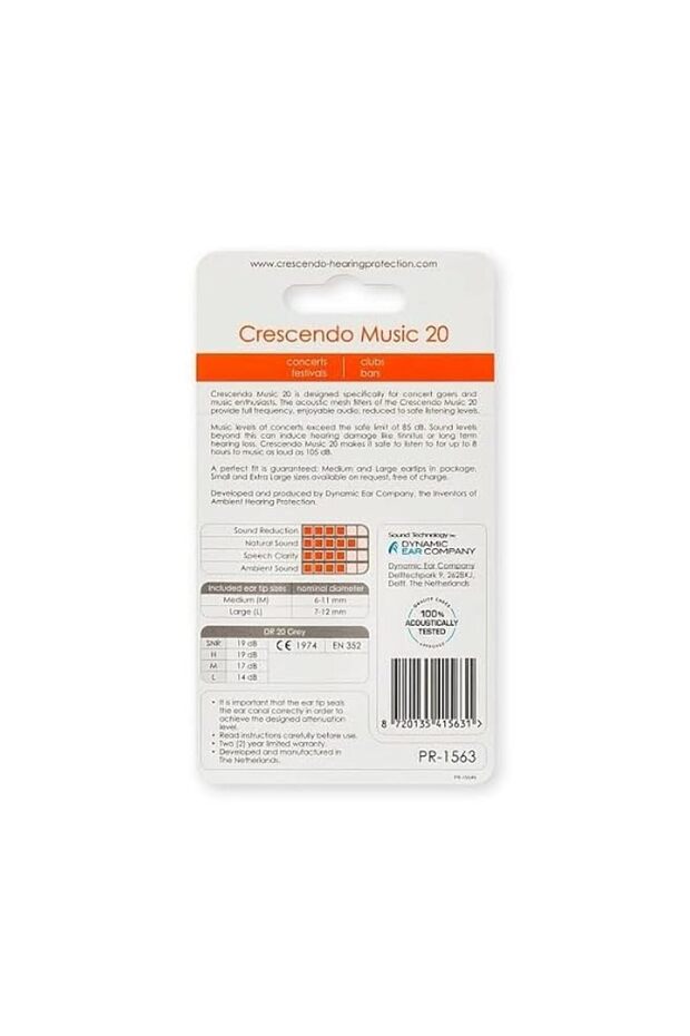 Crescendo Music 20 Reusable Hearing Protection Earplugs
