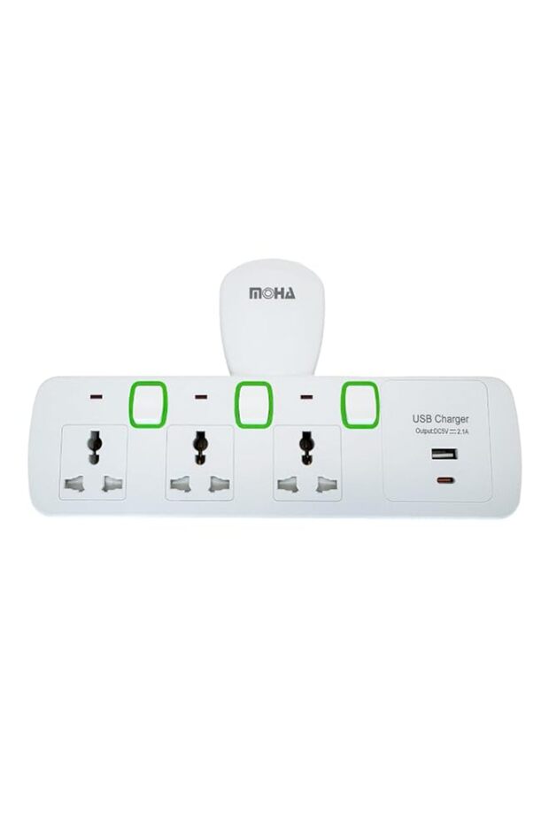 Moha Multi Plug Extension Power Adapter with 2 USB, Double Extender Wall Charger Socket 3 Way Multi