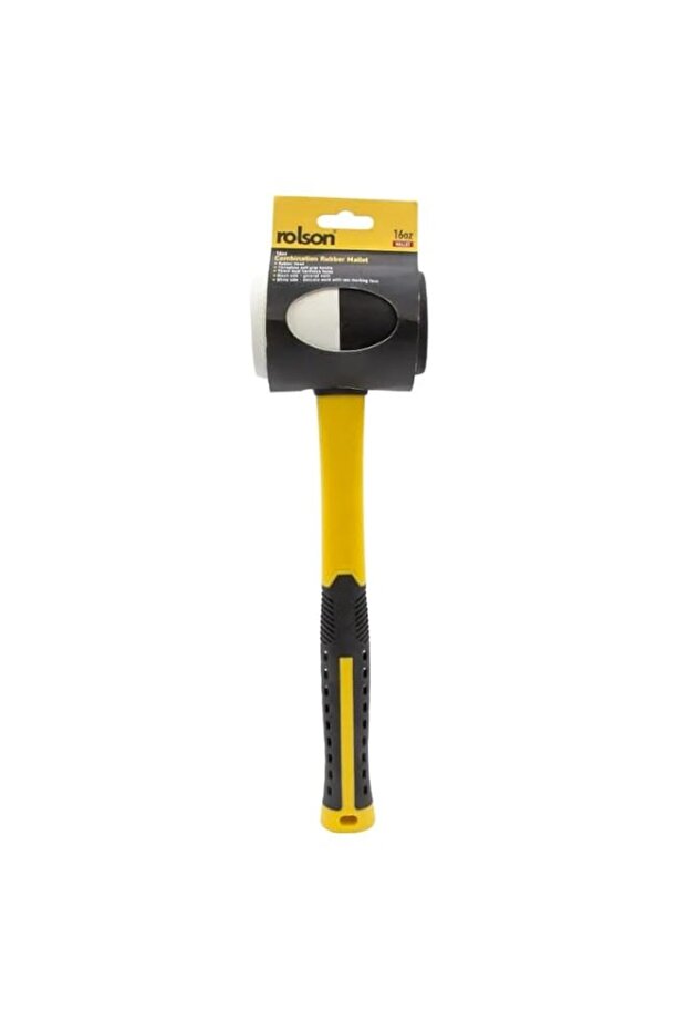 Rolson 10560 16oz Combination Rubber Mallet – Dual Face Black & White Non-Marking Head, Fibreglass