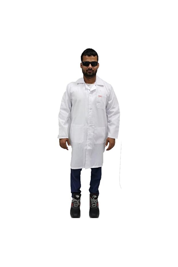 Taha Cotton-Poly Blend Full-Sleeve Lab Coat for Medical, Industrial and Laboratory Use, Medium, Whi