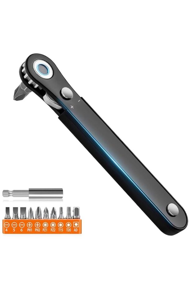 12in1 Right Angle Screwdriver,15-Tooth Mini Ratchet Wrench,90 Degree Right Angle, Angled and Offset