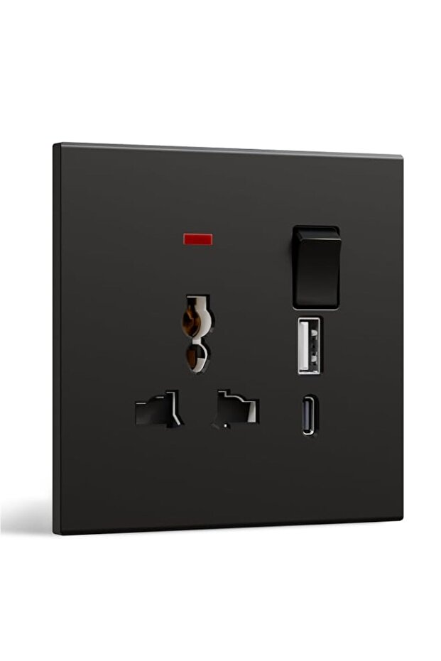 BSEED Single Switched Electrical Wall Socket, PC Plate Universal Socket with USB C & USB A Charging