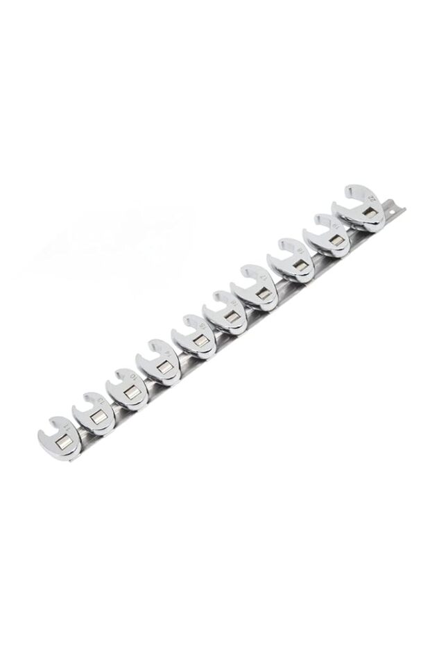 10-Piece Chrome Plated Metric Crows Foot Wrench Set Professional Auto Mechanic Tool Kit for Home Ga