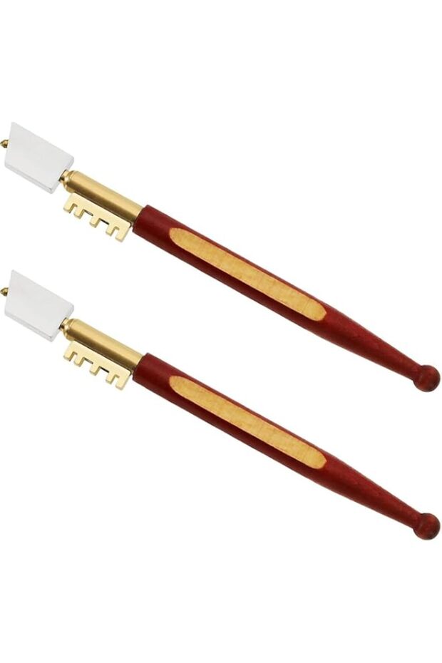 X spring Glass Cutter, 2 PCS Diamond Tip Cutting Tool with Wood Handle, Professional Glass Cutting
