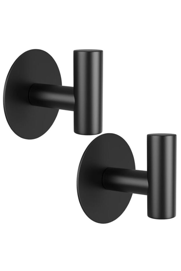 Self Adhesive Hooks, Matte Black Hooks for Hanging, No Drilling Required, Robe Hook, Shower Wall To