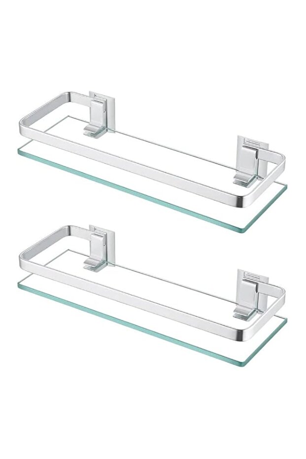 Bathroom Glass Shelf Aluminum Tempered Glass 8MM Extra Thick 2 Pack Rectangular 1 Tier Storage Orga