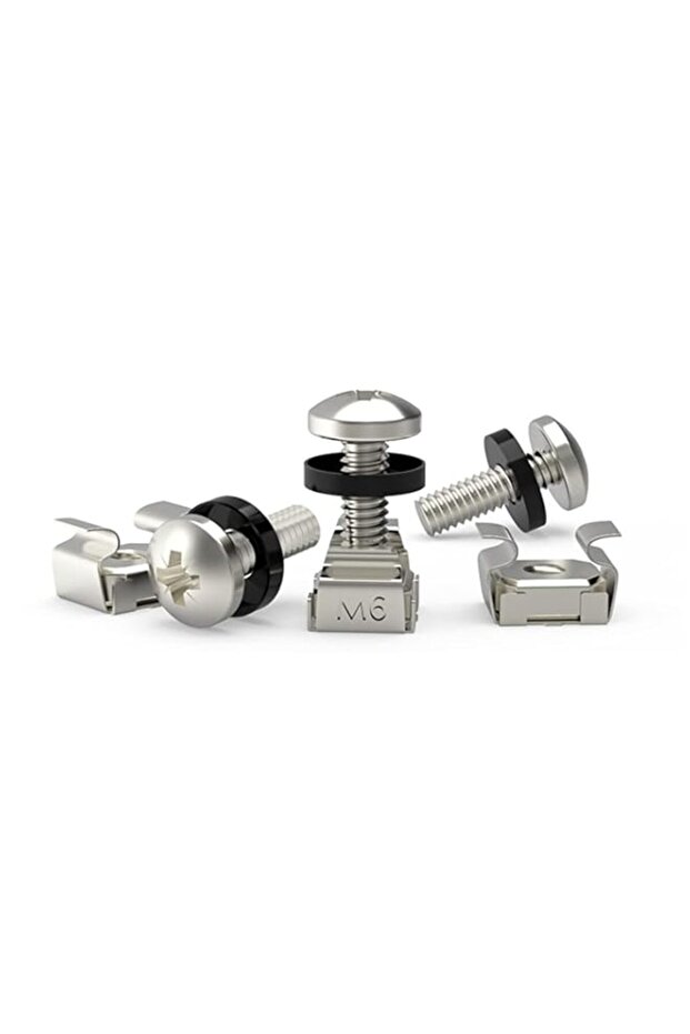 25-pcs M6 Cage Nuts Screws & Washers, For Network Cabinet, UPS, Server, Silver