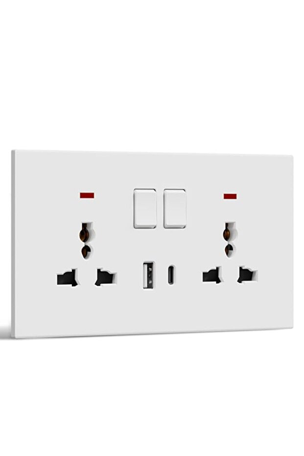 BSEED Double Switched Wall Socket, Electrical Power Plug Outlet with USB C & USB A Charging Ports,