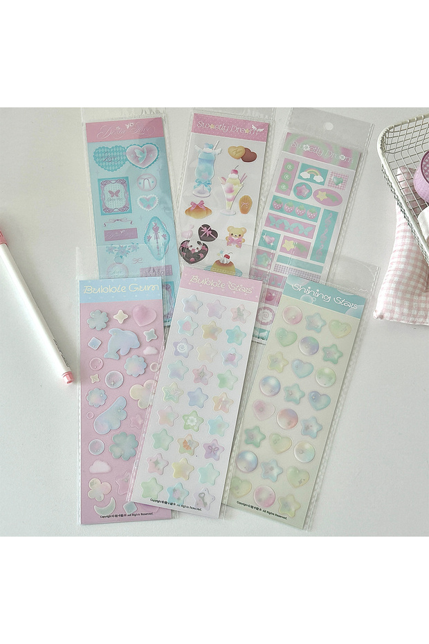 6PCS ALL IN Cute Bubble Stickers Hot Silver Deco Stickers Korean Stickers Scrapbook Stickers Guka Ca