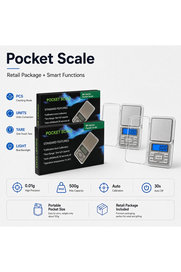 500g 0.01g 2pcs 1/2Pcs 500g/0.01g Digital Pocket Scale, High Precision Mini Jewelry Scale with LCD D