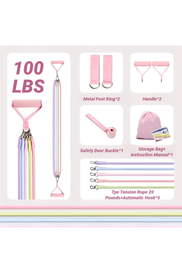 Macaron 100LB Multi Functional Tension Rope Fitness Stretcher For Household Abdominal Stretching Tra