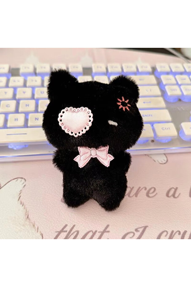 K-Plush Cat-A4 Cute Cartoon Plush Kitty Keychain Kawaii Black & Pink Cat Doll Backpack Decoration Pe