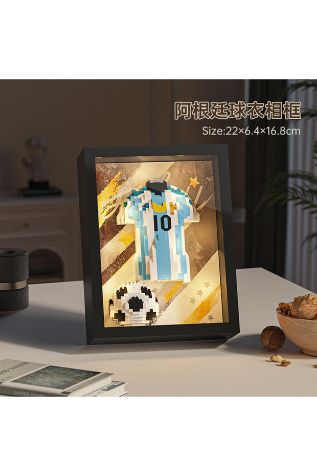 M9051(With box) 2026 400+PCS Global Soccer Jersey Frame Mini Building Block LED Friends Desktop & Wa