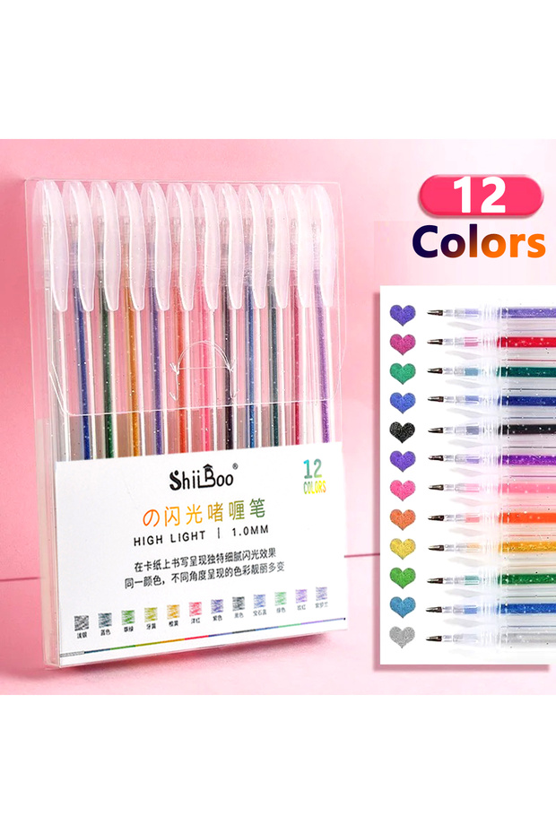 12 Color 60 Colors Glitter Gel Pen 1.0mm Metal Glitter Color Ballpoint Pen Paper Cardstock Diary Dra
