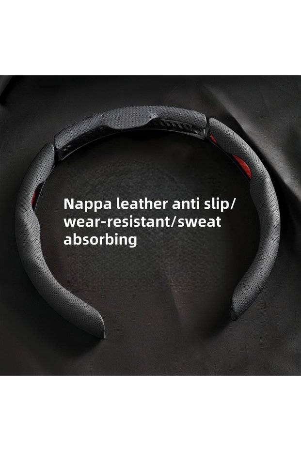 black Universal Car PU Nappa Leather Steering Wheel Cover for Men and Women, All-Season, Anti-Slip,