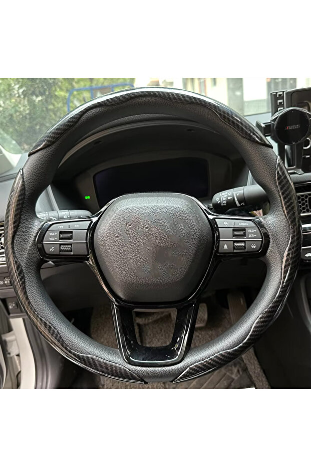 3PCS Black 3PCS Laser Carbon Fiber Silicone Car Steering Wheel Cover 1K Micro Fiber Leather PVC Whee