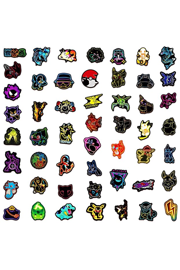 Bandai Kl51-837 Neon Pokemon Anime Stickers 50/60 Pcs, Waterproof Gengar Pikachu Charizard Glow Viny