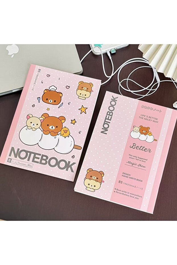 Bandai pink Kawaii Rilakkuma Bear Lined Notebook Cute Aesthetic Diary Planner Student School Writing