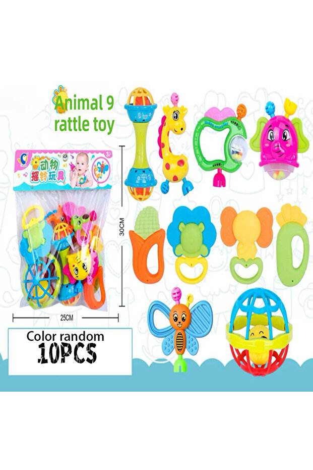 10PC-Color random 5/10pc Baby Rattles 0 12 Months Baby Educational Toys Shaker Grab Spin Set Sensory