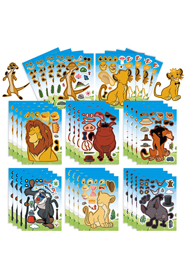8Sheets 8/16sheets Disney The Lion King Puzzle Stickers Cute Cartoon Simba Make a Face DIY Funny Ass