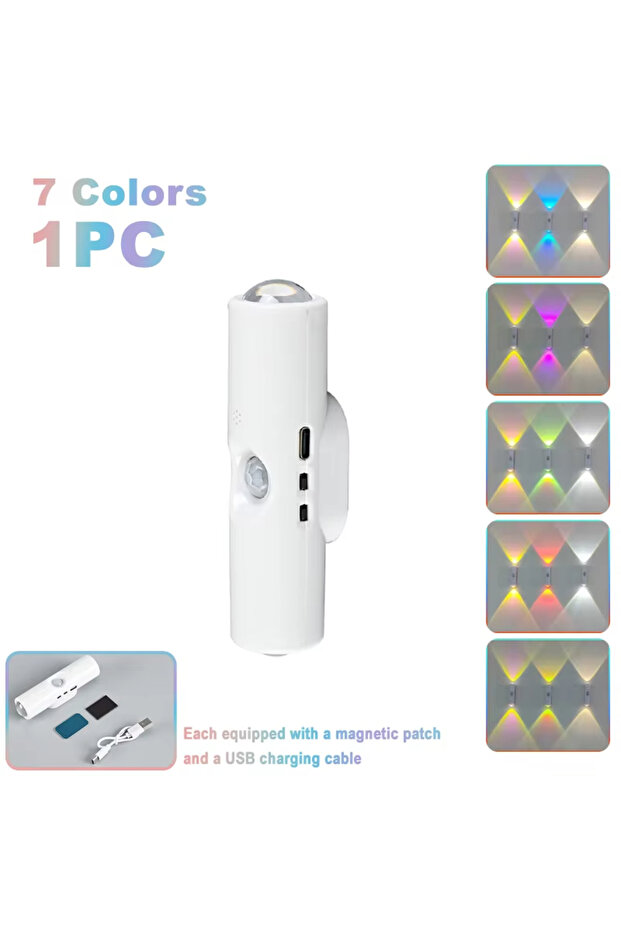 RGB 7 color Double-head LED Night Light with Motion Sensor RGB Rechargeable Magnetic Wall Lamp Mood