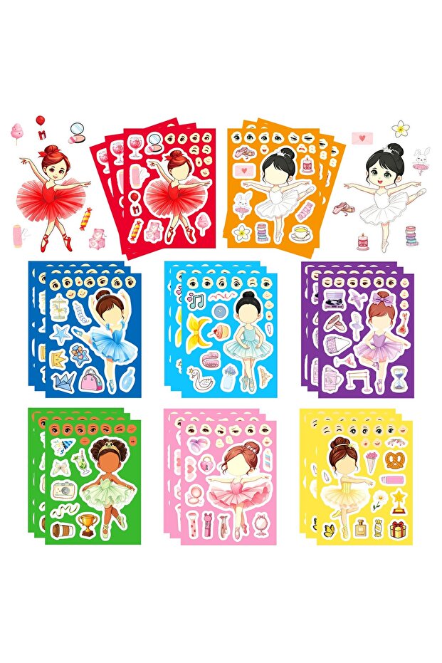 8Sheets 8/16Sheets Cute Ballet Girl Princess Puzzle Stickers Make a Face Children DIY Assemble Jigsa