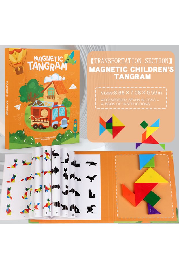 1Set ABS Wooden Jigsaw Magnetic Tangram Puzzle Book Educational Toys For Children Baby Kid Portable