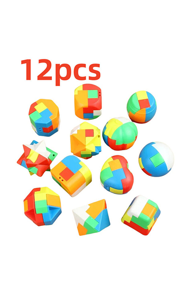 12pcs random 3D Puzzle Luban Lock Keychain - Magic Mini Cube Brain Teaser Game Intellectual Educatio