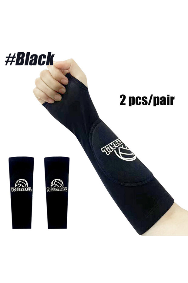 Child Black 1 Pair Volleyball Padded Passing Forearm Hitting Sleeves, Arm Sleeves and Wrist Support