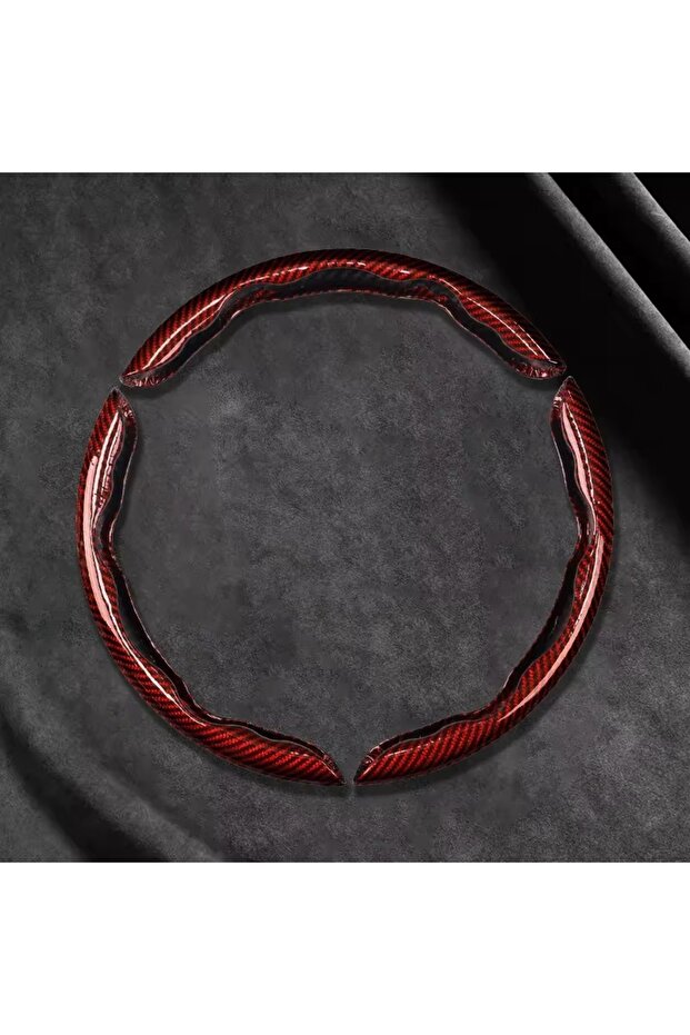 3PCS Red 2/3PCS Laser Carbon Fiber Silicone Car Steering Wheel Cover 1K Micro Fiber Leather PVC Whee