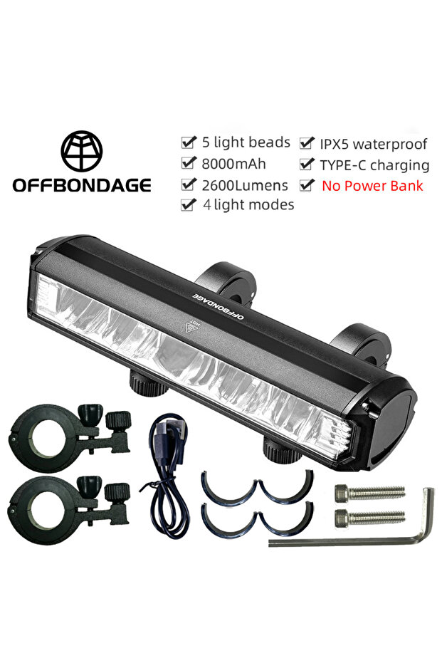 HYY2600 OFFBONDAGE Bicycle Light Front Bike Light Waterproof Flashlight USB Charging MTB Road Cycli