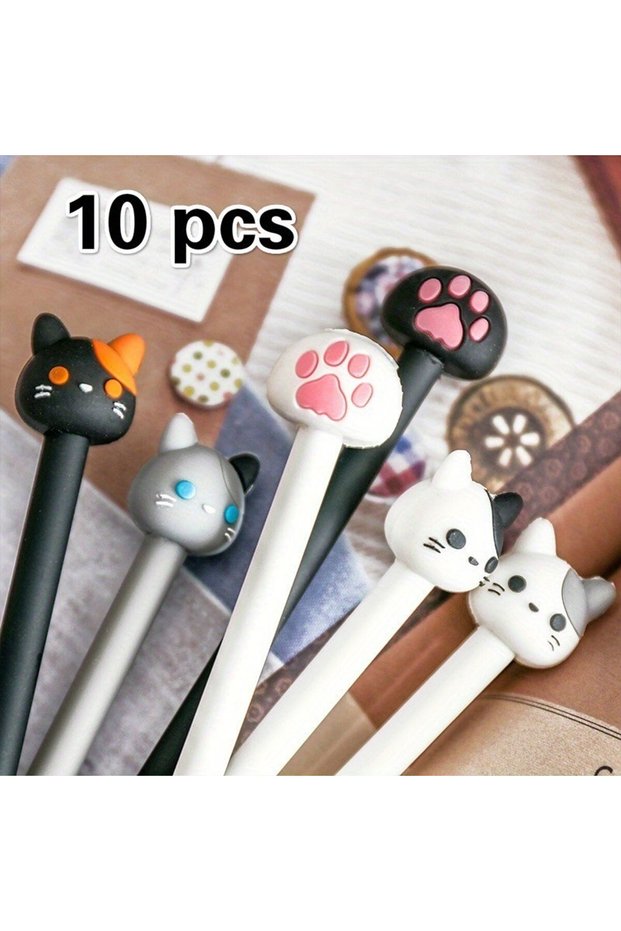 10pcs 10pcs Kawaii Cat Paw Gel Pens, 0.5mm Ink Smooth Writing Pens, Cute Signature Pens for School,